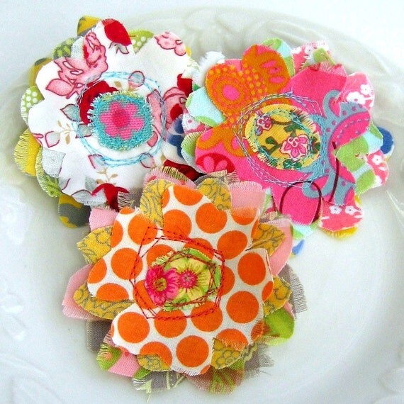 Fabric Flowers Flower Embellishments Fabric Scrap by tracyBdesigns