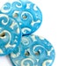 Buttons 3 Large Turquoise Blue White Pottery Stoneware Swirl Texture 2 Holes