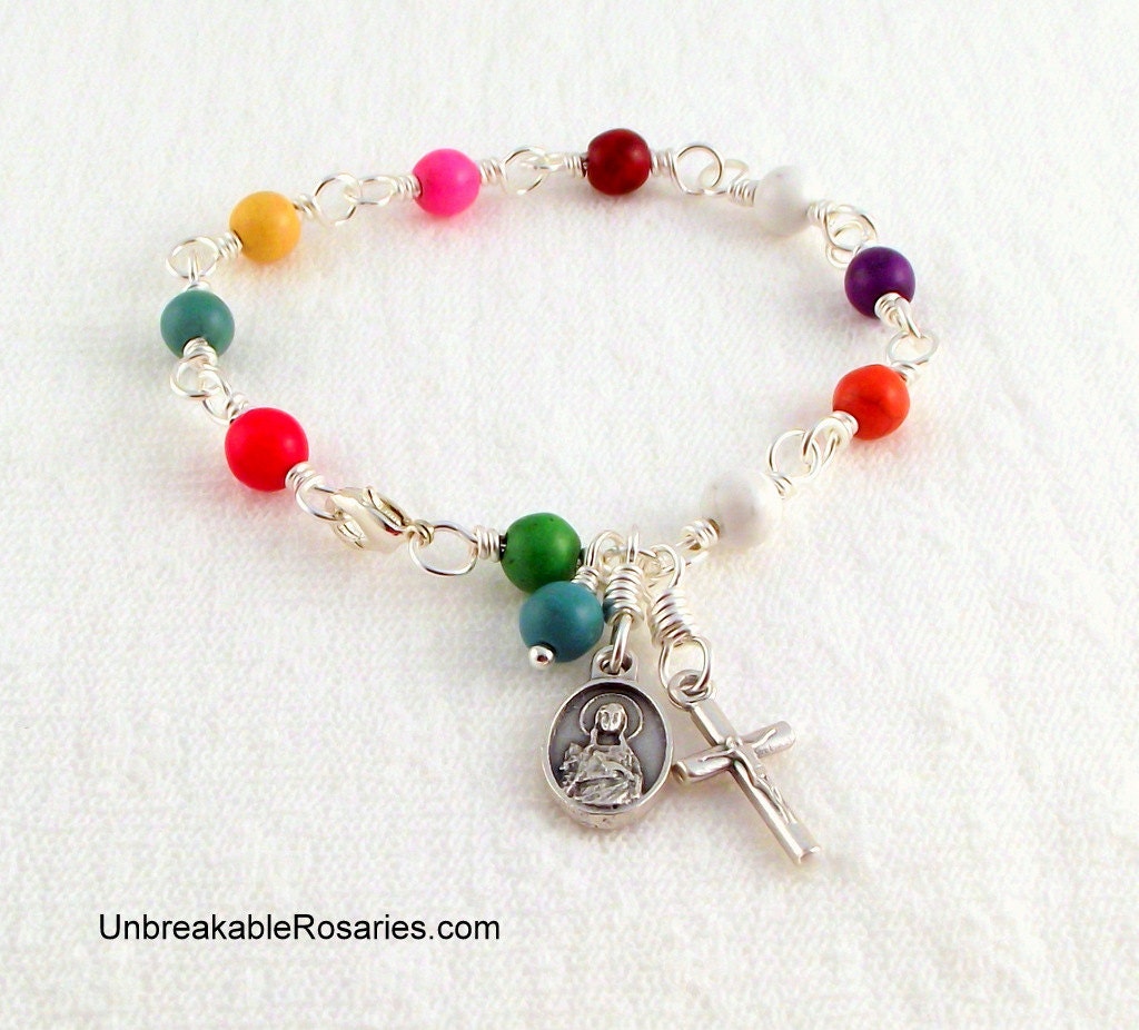 St Philomena Wire Wrapped Rosary Bracelet by unbreakablerosaries