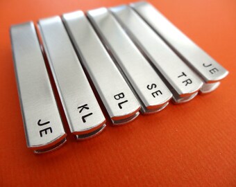 Set of 6 Personalized Tie Bars - Initials - Custom stamped tie clips