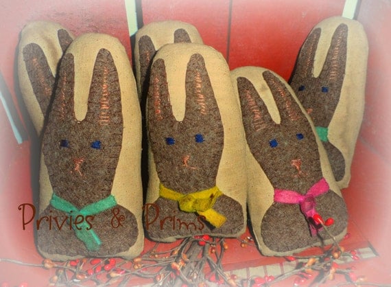 Primitive Bunny Rabbit Eggs  - Easter wool handstitched