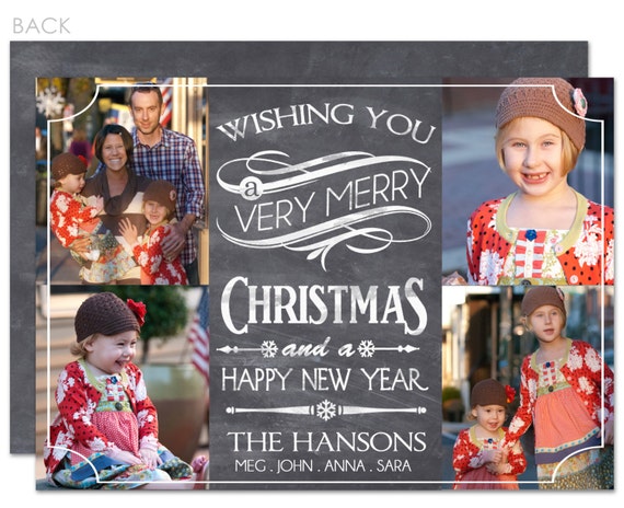 Chalkboard Christmas Photo Card with multi-photo layout - 2 sided printing! Vintage chalkboard design Il_570xn
