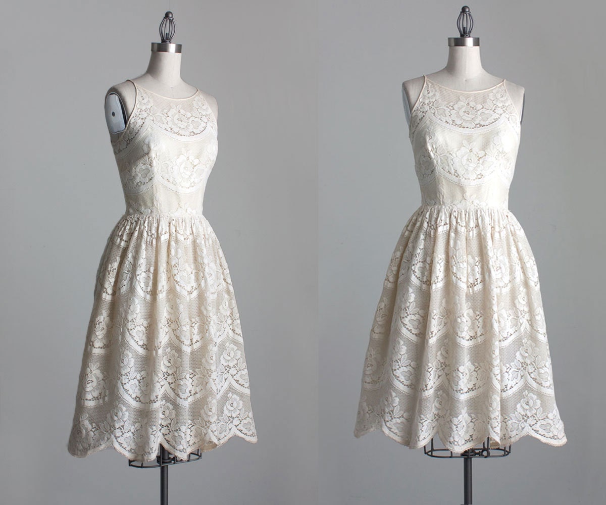 Cream Lace Dress 1960s Vintage Junior Sophisticates Cream Lace