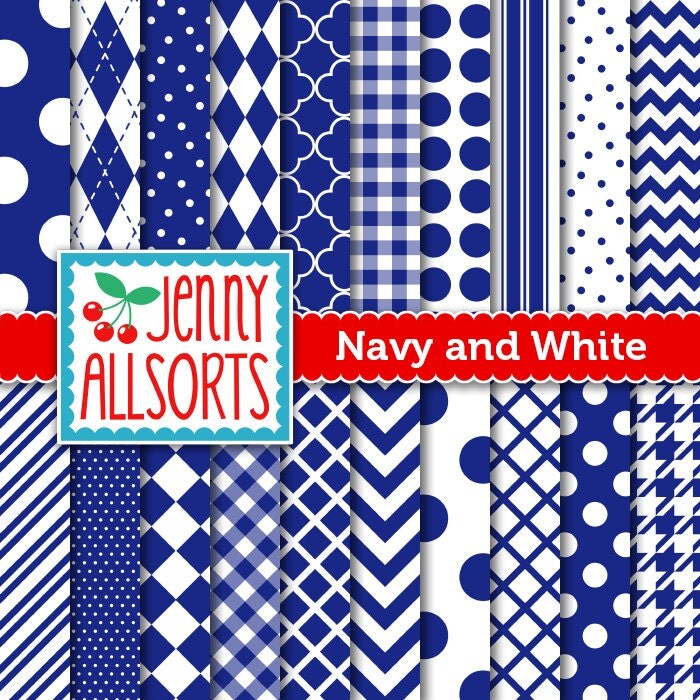 Navy Blue Digital Scrapbook Papers 20 Graphic Patterns