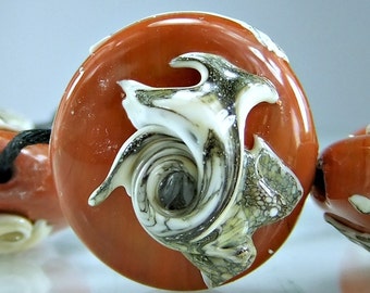 Terra Cotta Silvered Ivory Organic Lampwork Bead Set
