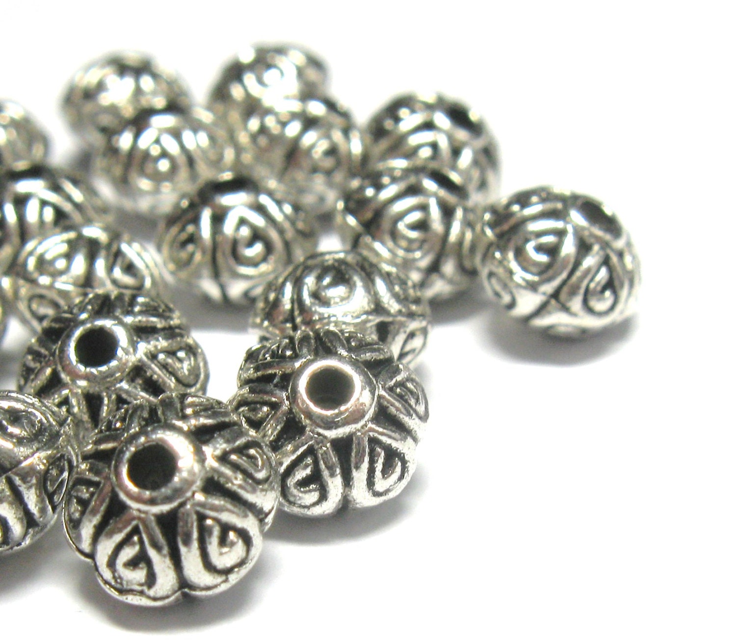 Ornate Pewter Beads Bali Style Antiqued Silver 7mm x 5mm Qty