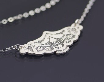 Etched Silver Lace Necklace (No. 2), dainty necklace, etched sterling silver, brushed silver, oxidized silver