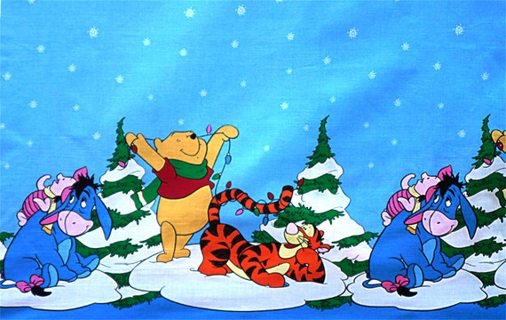 Winnie the Pooh Disney Christmas border fabric by HeartOfAlmanor