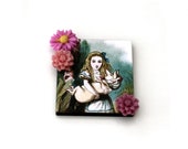 Alice in Wonderland Brooch, Pig Baby Brooch, Tenniel Illustration, Altered Art, Mixed Media, Wood Jewelry