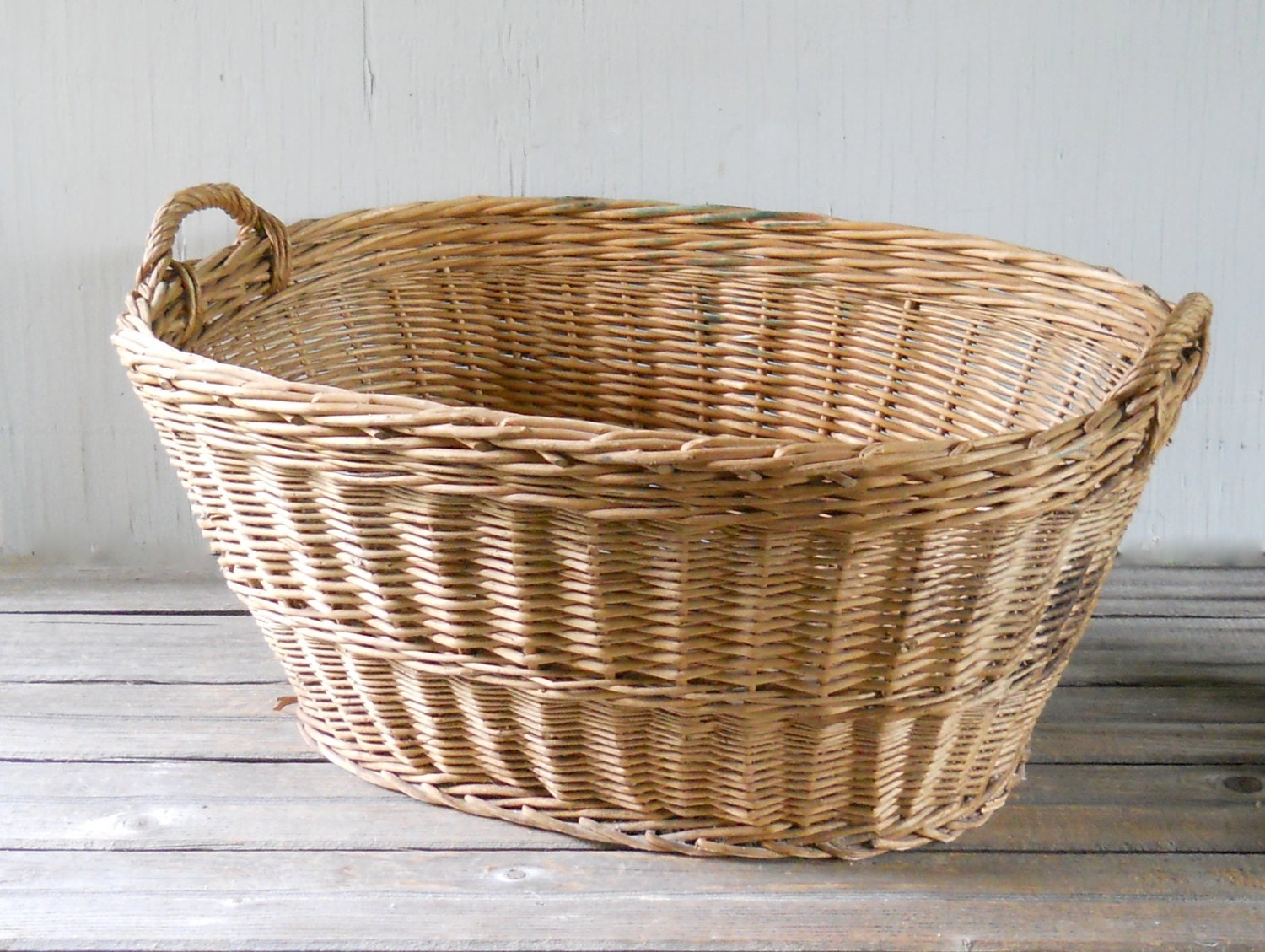 Vintage Wicker Laundry Basket Large Made in Hungary