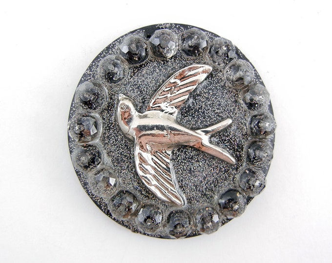 Large Round Resin Silver-tone Flying Bird Pendant