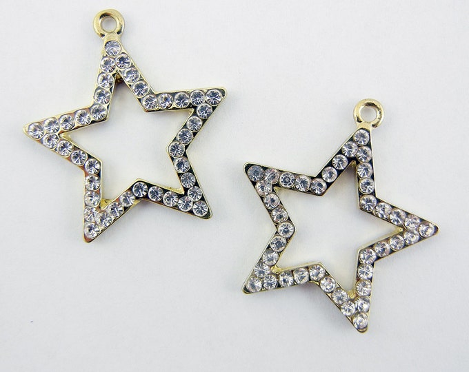 Pair of Celestial Rhinestone Outline Star Charms Gold-tone