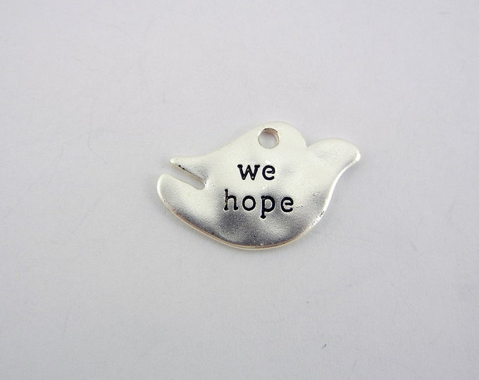 Matte Silver-tone Dove Charm with Message "We Hope"