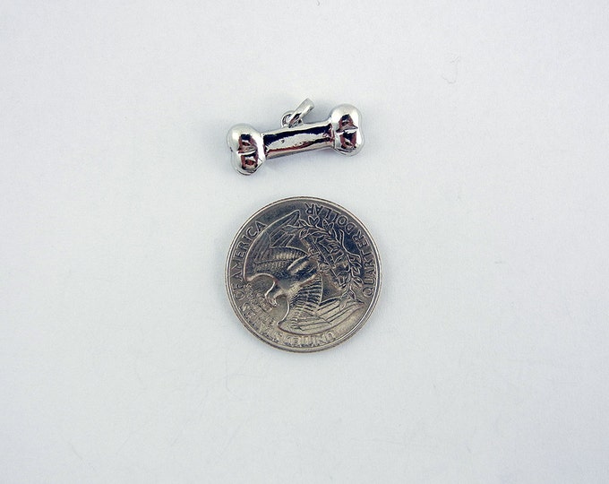 Small Rhinestone Dog Bone Charm Silver-tone