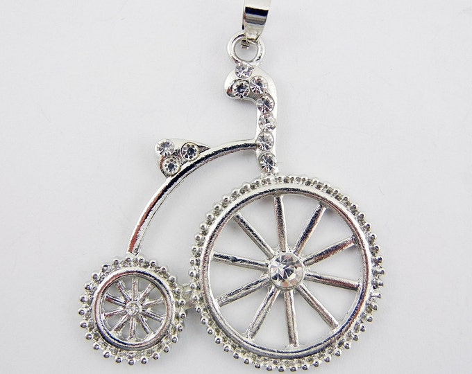 Silver-tone Rhinestone Tricycle Bike Pendant