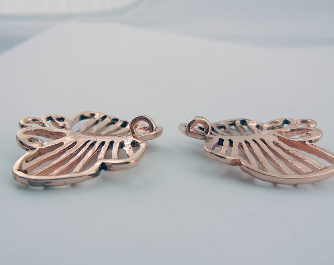 Pair of Linked Burnished Copper-tone Filigree Butterfly Charms