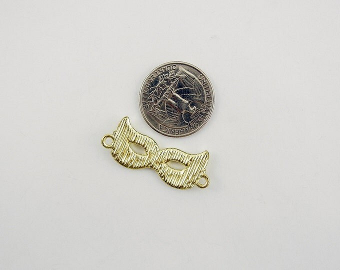 Small Double Link Gold-tone Mask Charm with Rhinestones