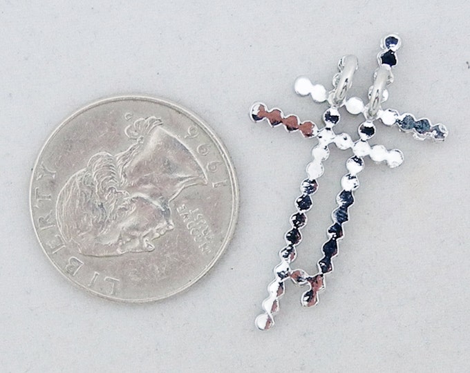 Silver-tone Two Cross Pendant Rhinestones