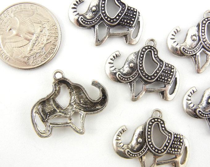 Set of 6 Burnished Silver-tone Cut-out Elephant Charms