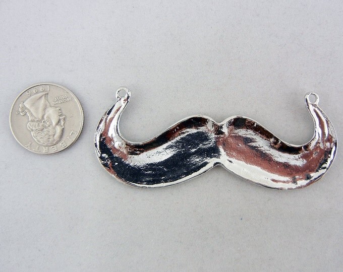 Double Link Black Epoxy Moustache Pendant Silver-tone