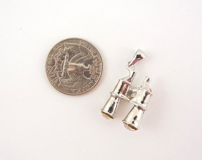 Rhinestone Dimensional Binocular Pendant Silver-tone