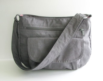 Sale - Grey Water Resistant Nylon Messenger Bag - Shoulder bag, Crossbody bag, Diaper bag, Tote, Travel bag, Women - PATTY