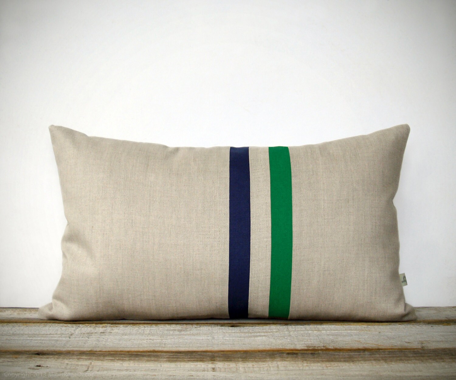 Kelly Green and Navy Striped Pillow 12x20 Modern Home
