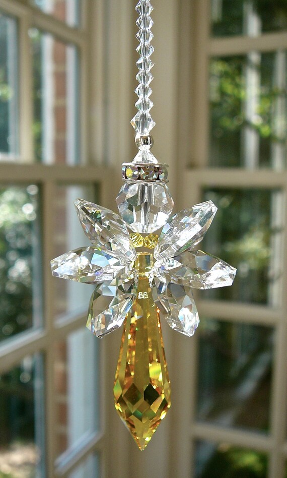 Crystal Angel Ornament Light Topaz by HeartstringsByMorgan on Etsy