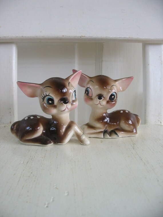 Vintage Deer Salt and Pepper Shakers Fawn Woodland