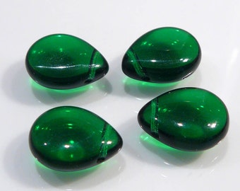 4 Beads...Green Smooth Czech Glass Puffed Briolette Beads....16x12mm...BB