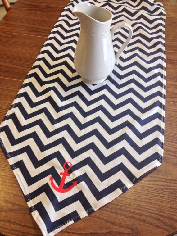 Chevron table runner anchor table runner navy by MissMacHandmade