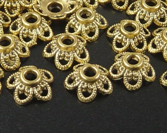 Bead Cap 50 Antique Gold Flower Filigree Victorian 11mm x 5mm 2mm hole NF (1135cap11d1)xz