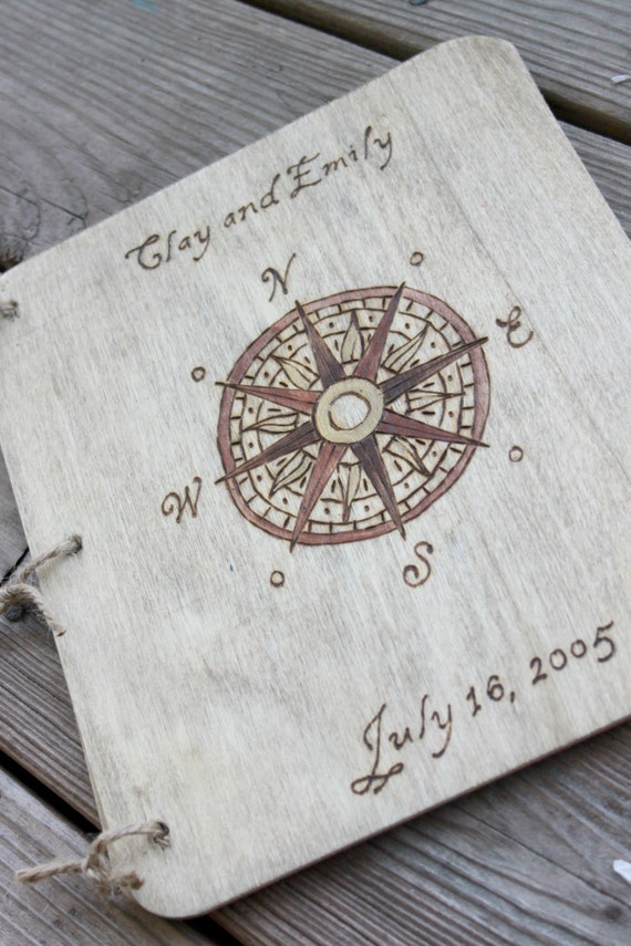 Custom Wedding Guest Book - Compass Rose- Beach Wedding by LazyLightningArt