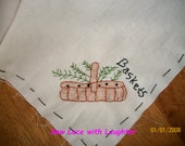 Hand Stitched Embroidered Basket Bread Cloth Basket Liner