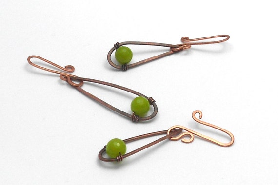 Copper Christmas Ornaments with Green Adventurine, Set of Three Handmade Ornaments