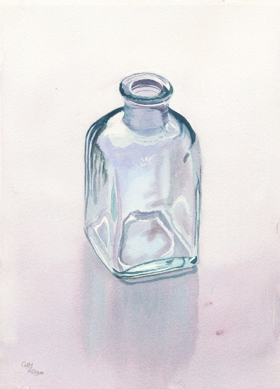 Glass Bottle Art Original Watercolor Painting by by CathyHillegas