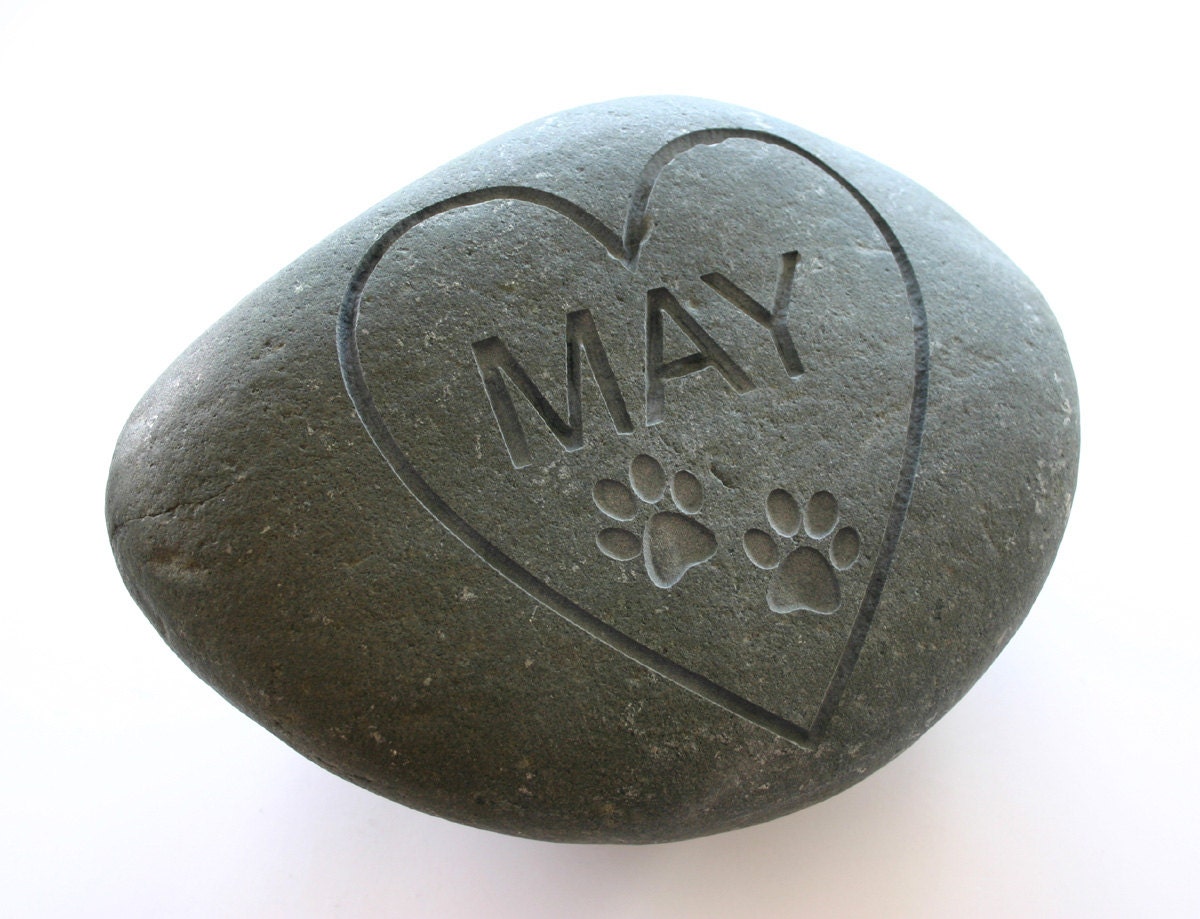 Custom Engraved Pet Memorial Stone Heart Paws Pet Loss River