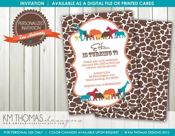 Zoo Animals Birthday Invitation: Boys Birthday Party - Safari Birthday - Zoo Party - Digital - Printable - Brown/Orange - #107b Il_570xn