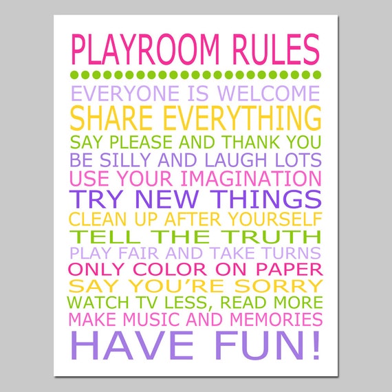 Playroom Rules 8x10 Quote Print Modern Nursery Childrens