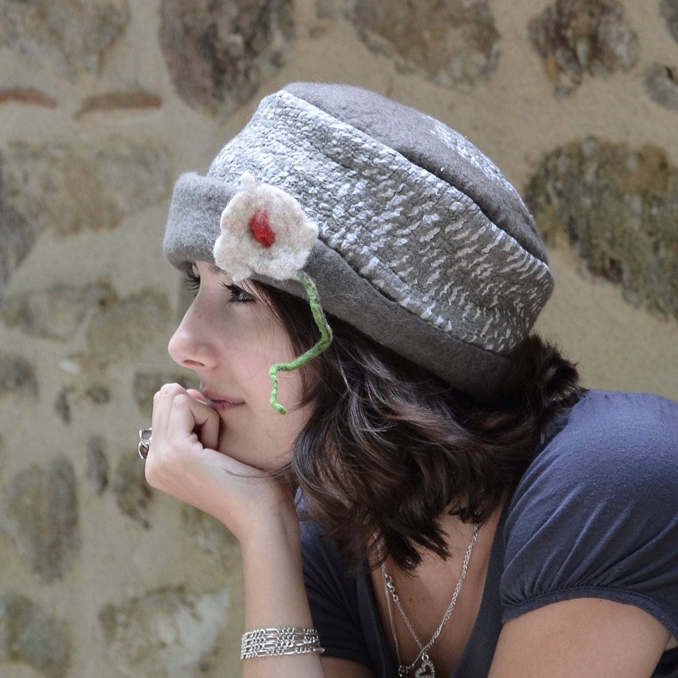 Unique felted hats Taupe Felt hat wool cloche merino wool