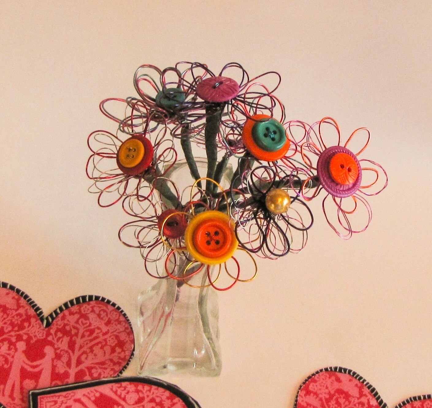 Wire and Button Flowers With Stems