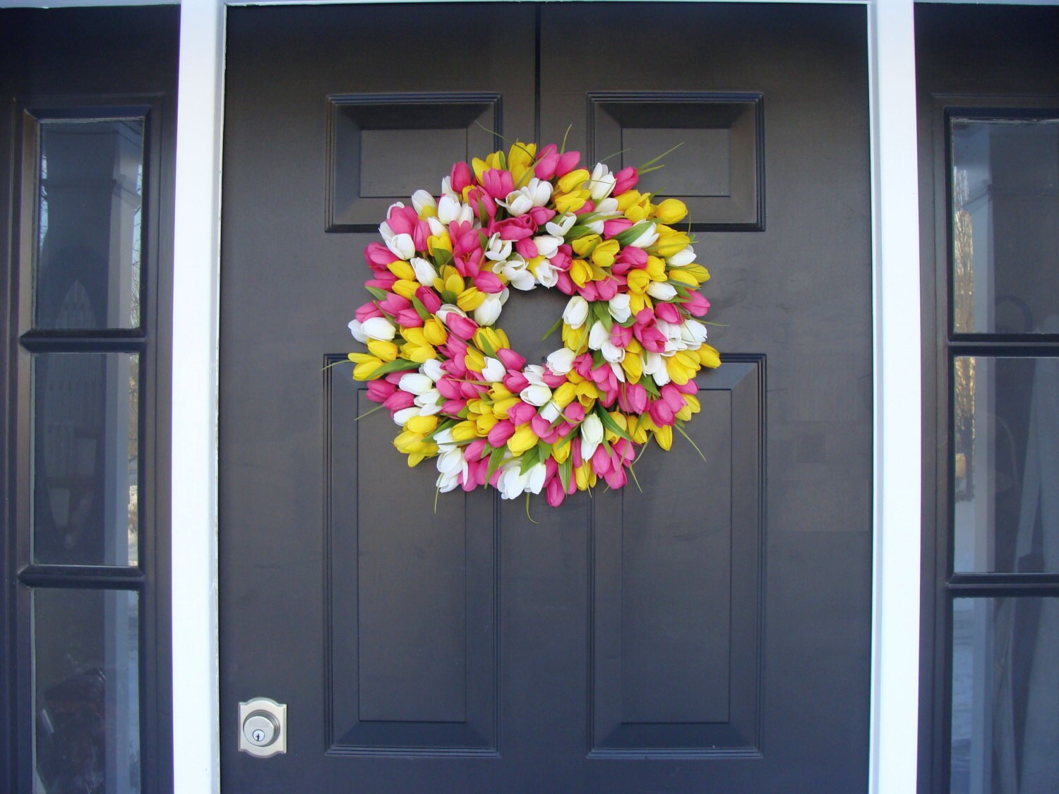 Silk THIN Spring Tulip Wreath Storm Door Wreaths Front Door