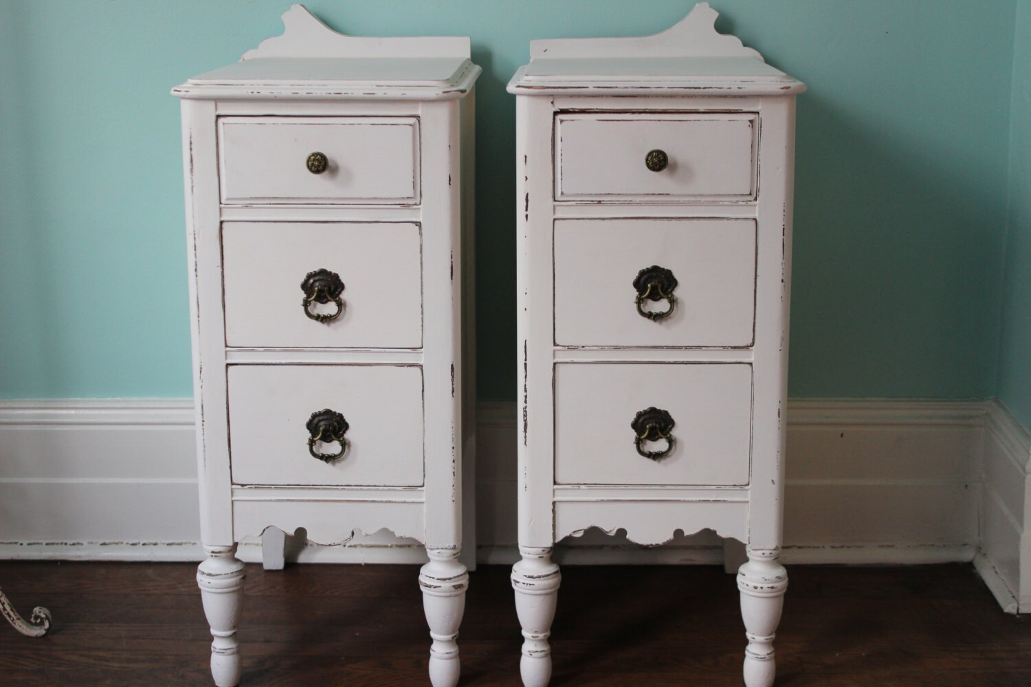custom order Shabby Chic Night Stand Pair White Distressed