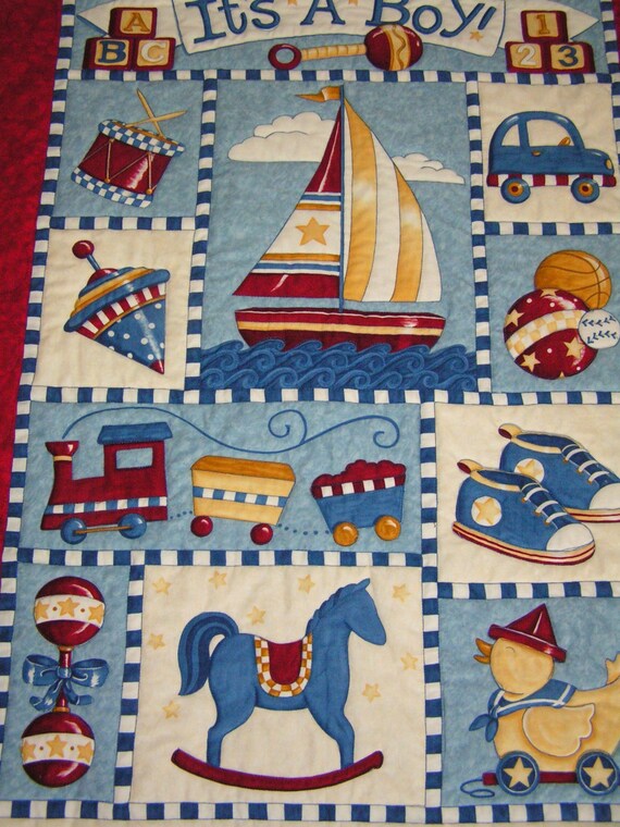 It's A Boy Primary Color Quilt and Pillow by donnasquiltcreations