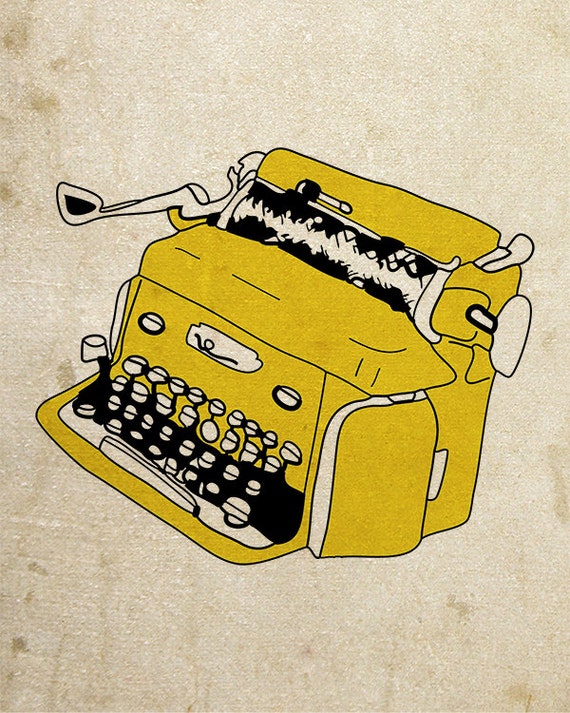 Items similar to Yellow Typewriter - Illustration Print on Etsy