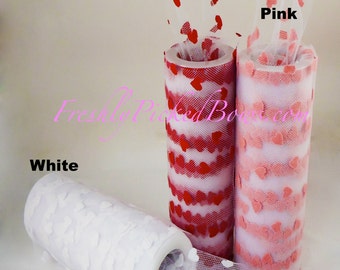 Heart Flocked Tulle 5 3/4 on a 10 yard spool 3 colors available