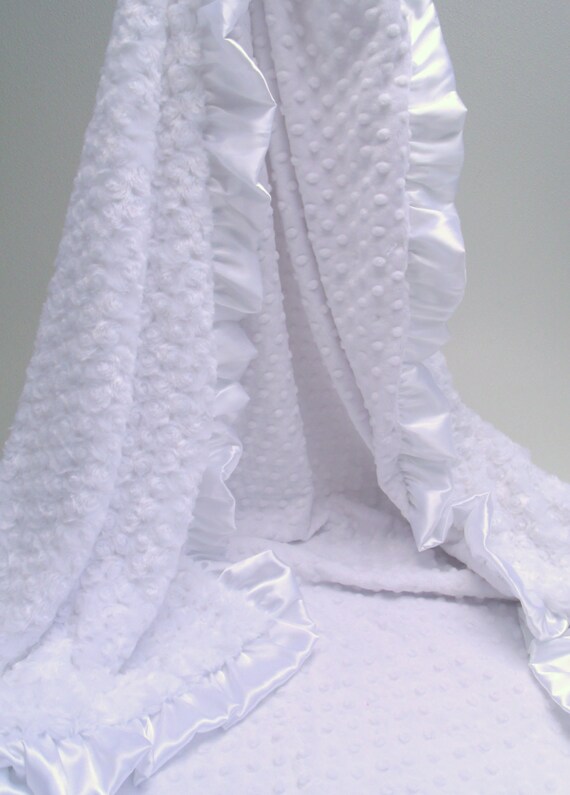 Solid White Minky Ruffle Baby Blanket 3 sizesCan Be