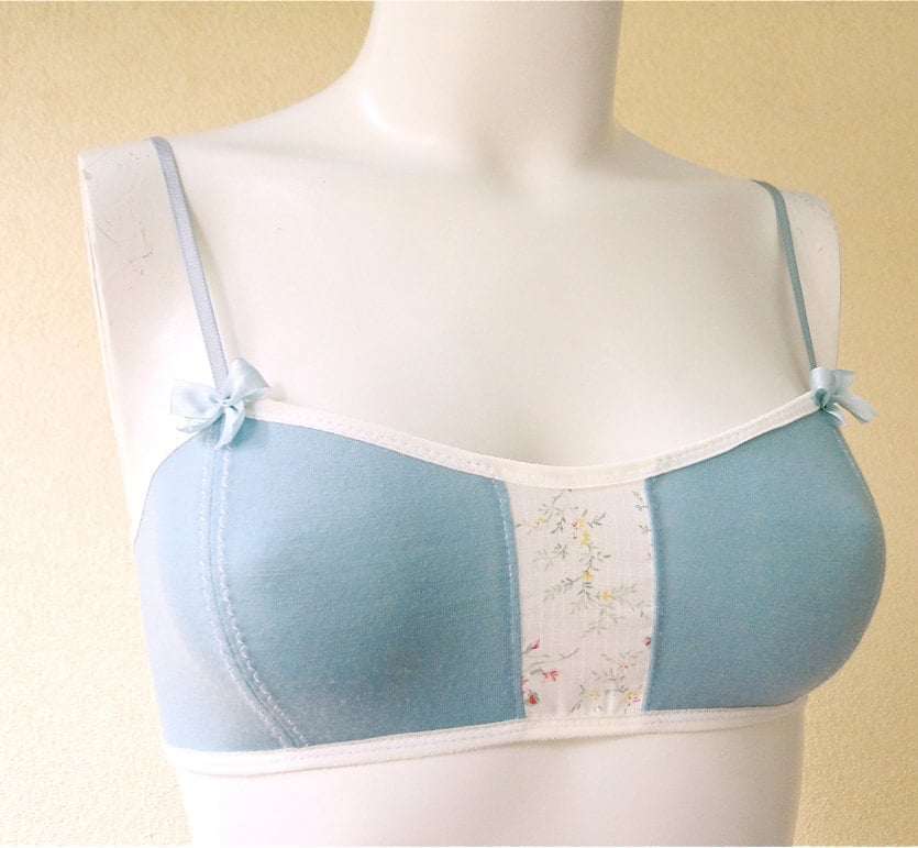 Organic cotton bralette pale blue bra vintage style