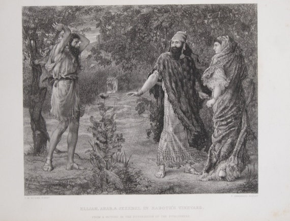 Antique Print of Elijah Ahab and Jezebel in Naboth's