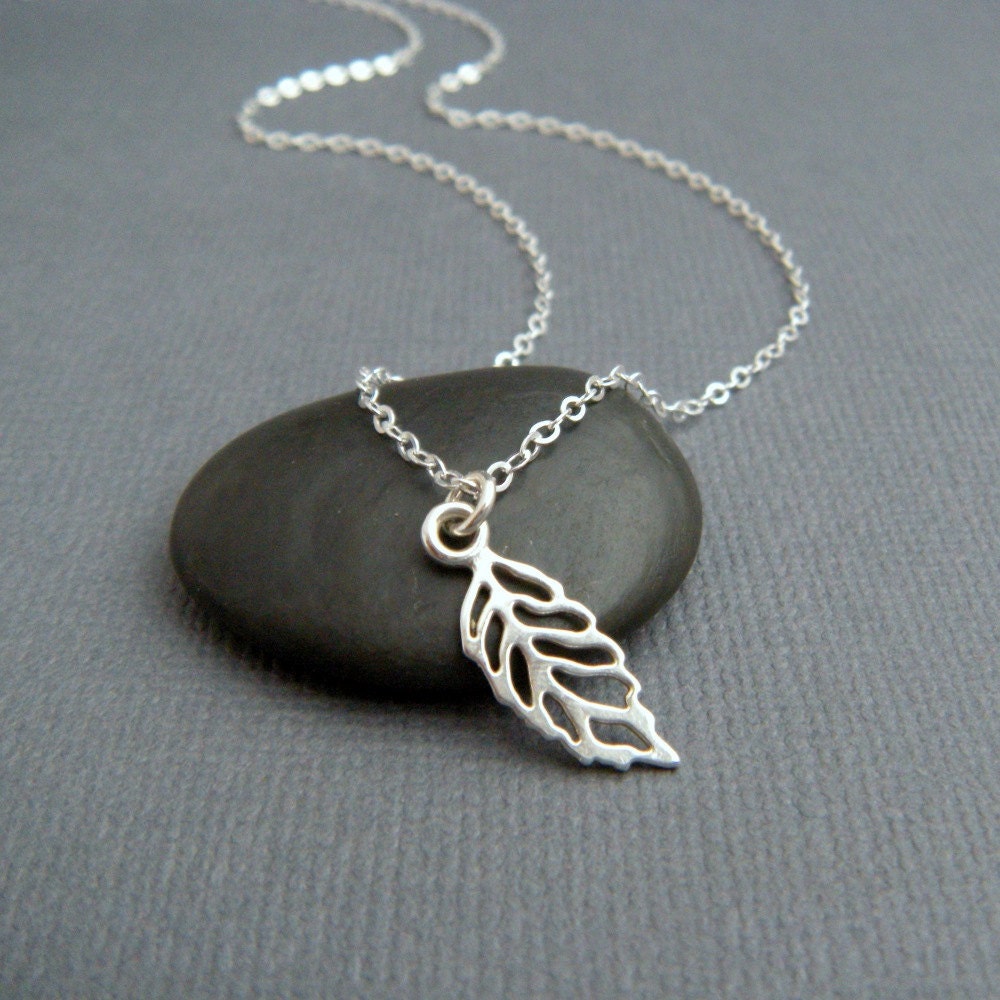 silver leaf necklace. small filigree necklace. sterling